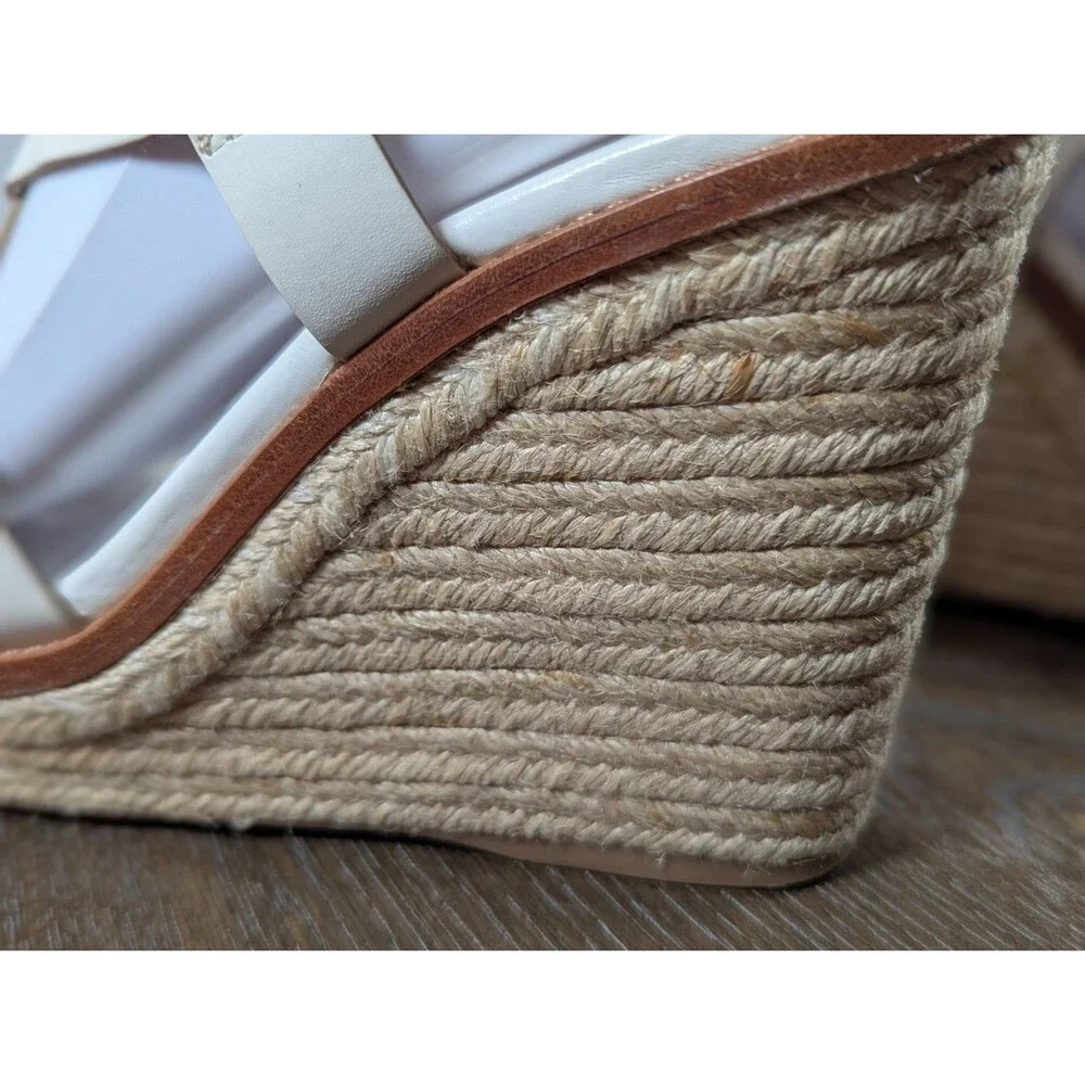Antonio Melani Strappy Braided Raffia Wedges Sandals Women's 6 White Leather